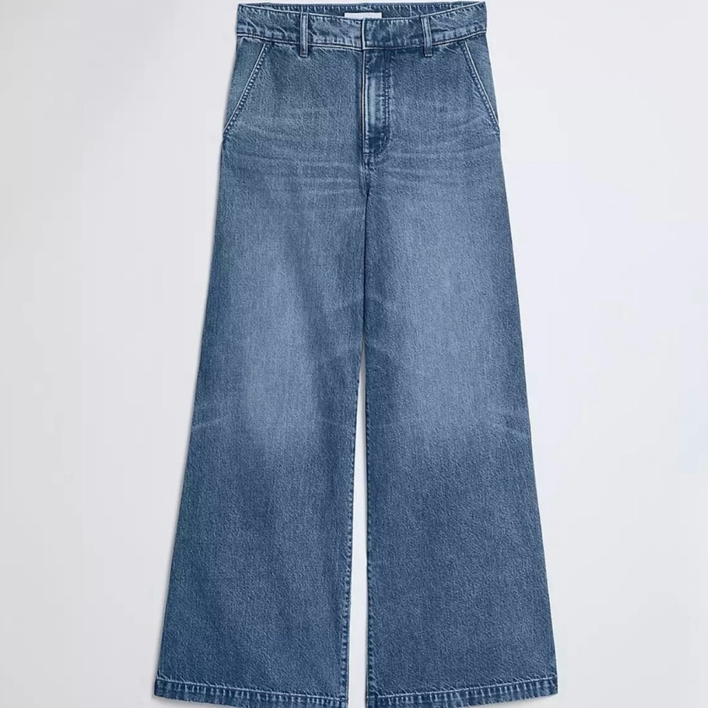 LOFT Trouser Jeans High Rise Wide Leg Vintage Wash Flare Denim Worn Once